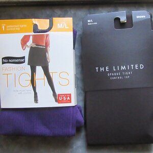 2 pairs New in Package Brown Limited & Purple Ribbed No nonsense Tights sz M/L